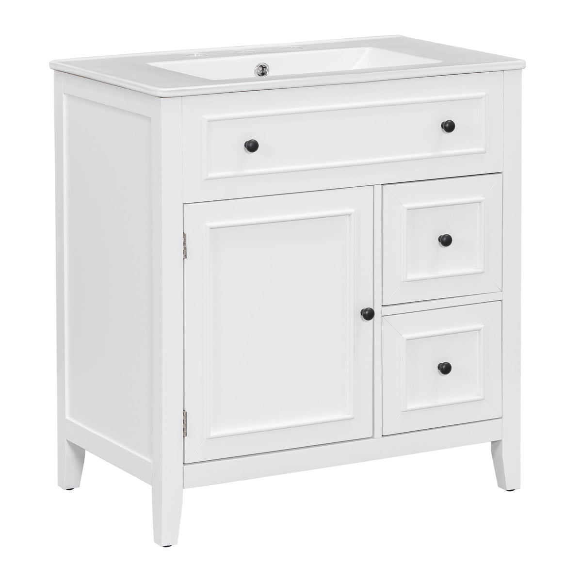 30 Inch White Bathroom Vanity with Sink Top and Storage
