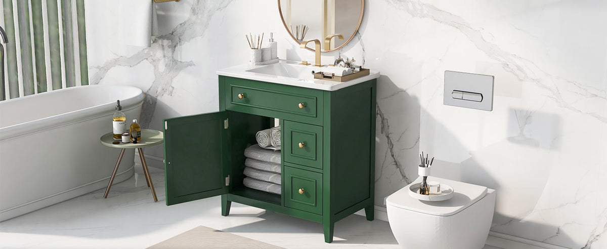 30 Inch Green Bathroom Vanity with Sink Top and Storage