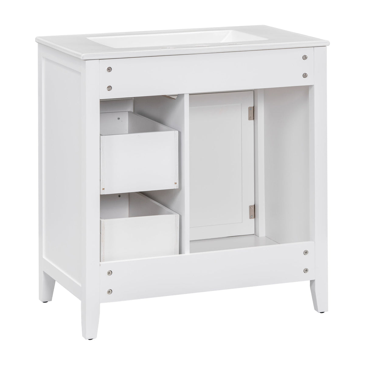 30 Inch White Bathroom Vanity with Sink Top and Storage