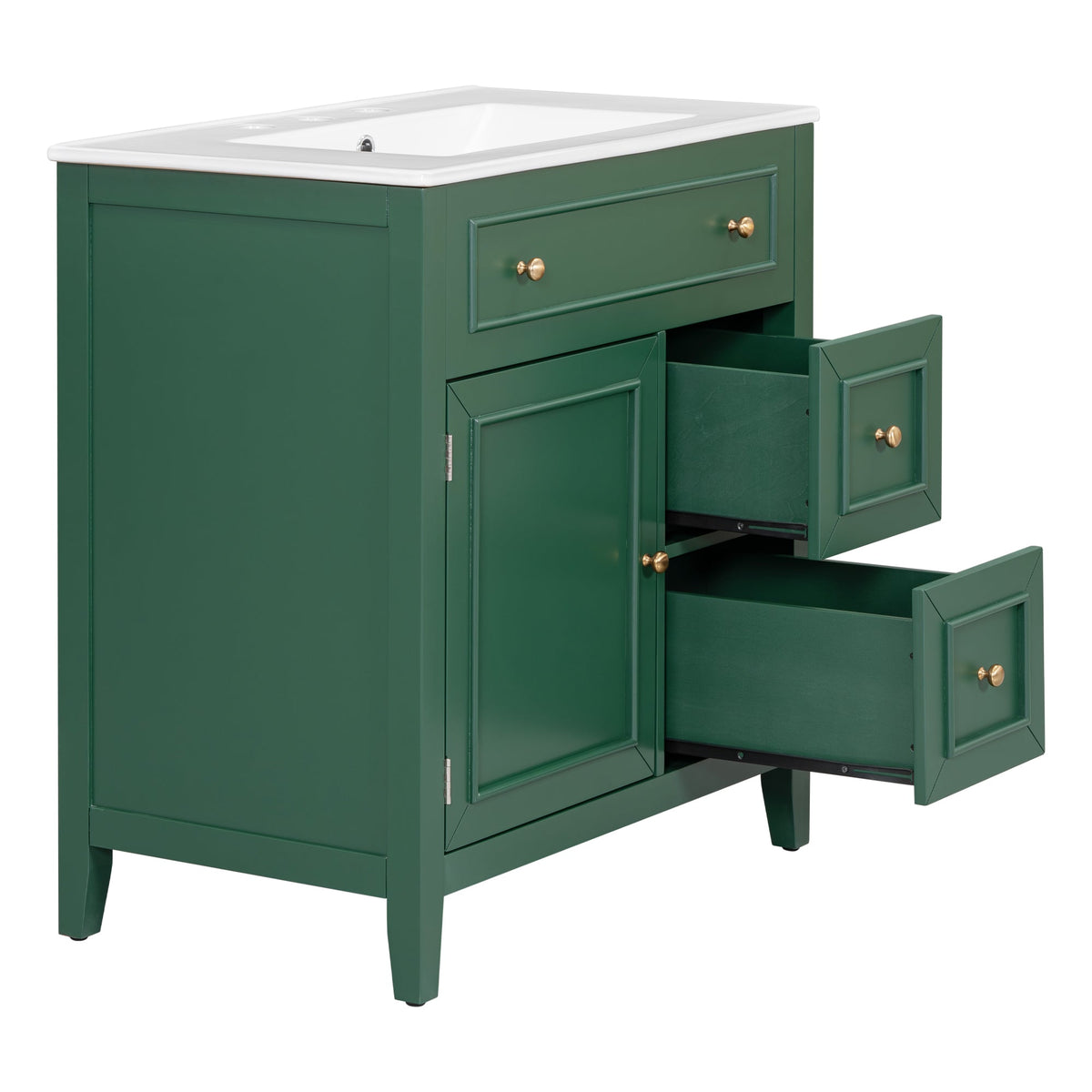 30 Inch Green Bathroom Vanity with Sink Top and Storage