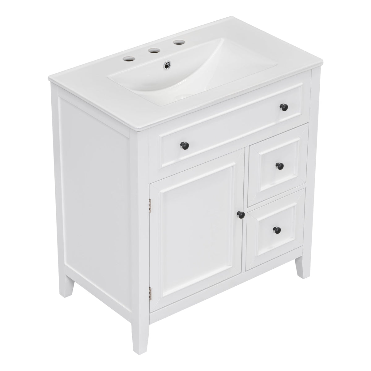 30 Inch White Bathroom Vanity with Sink Top and Storage