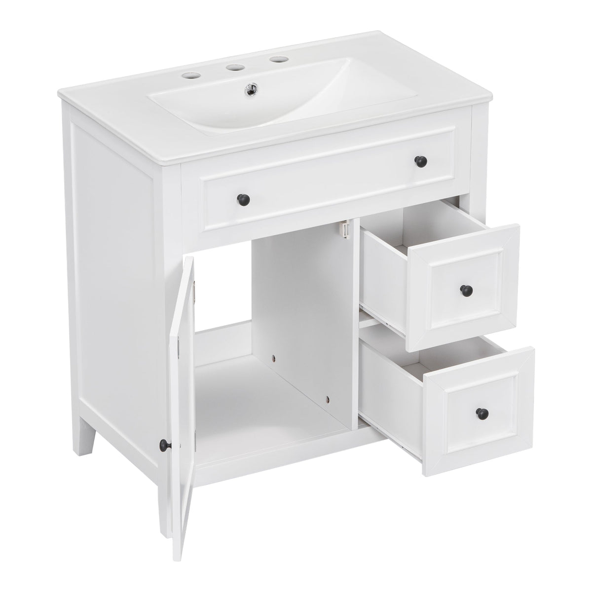30 Inch White Bathroom Vanity with Sink Top and Storage