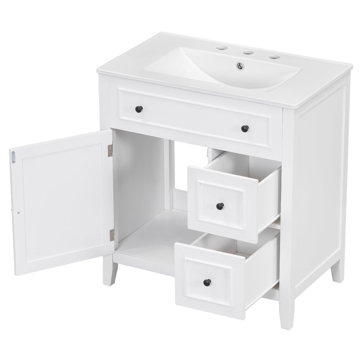 30 Inch White Bathroom Vanity with Sink Top and Storage
