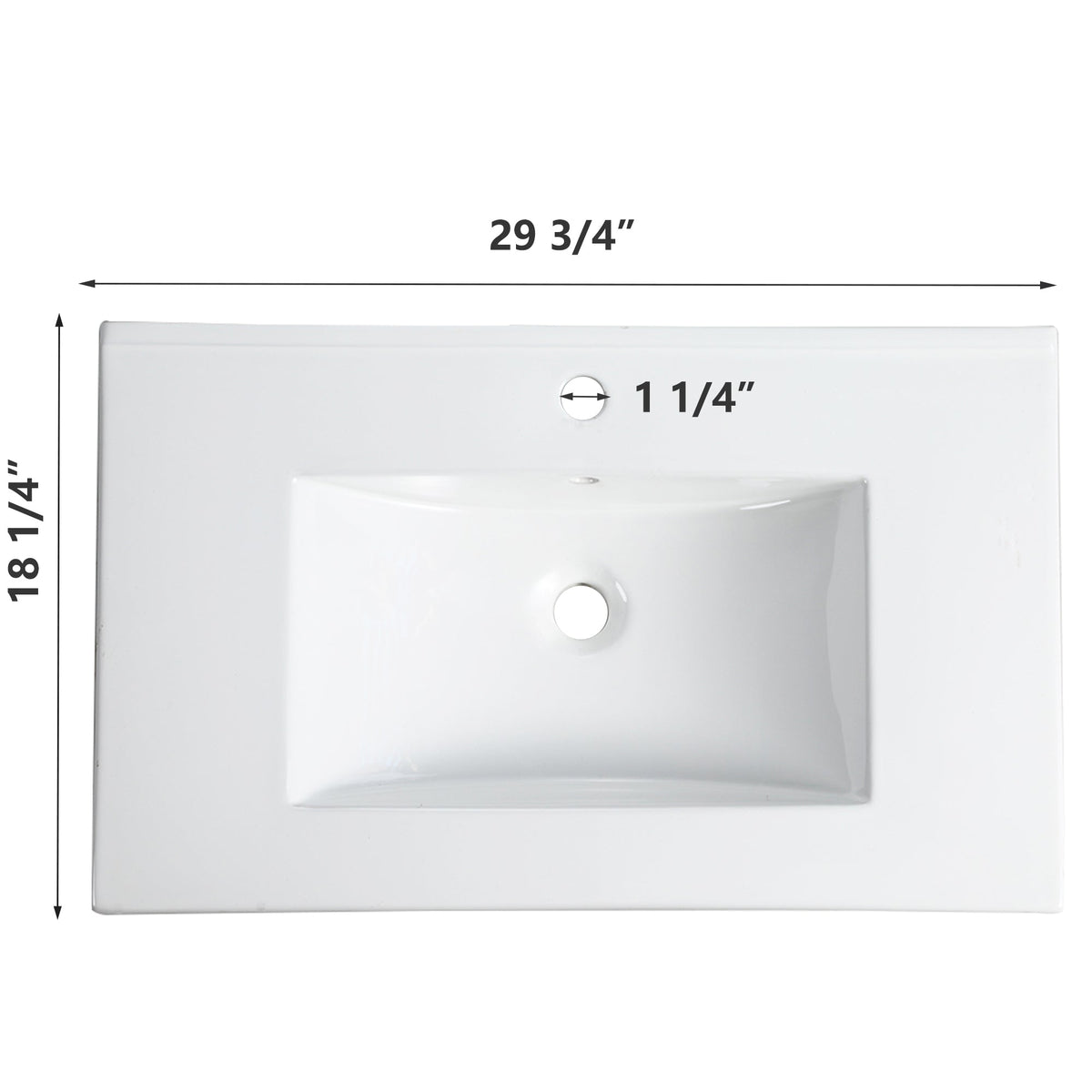 30 Inch Bathroom Ceramic Sink Basin with Easy-Clean Glaze