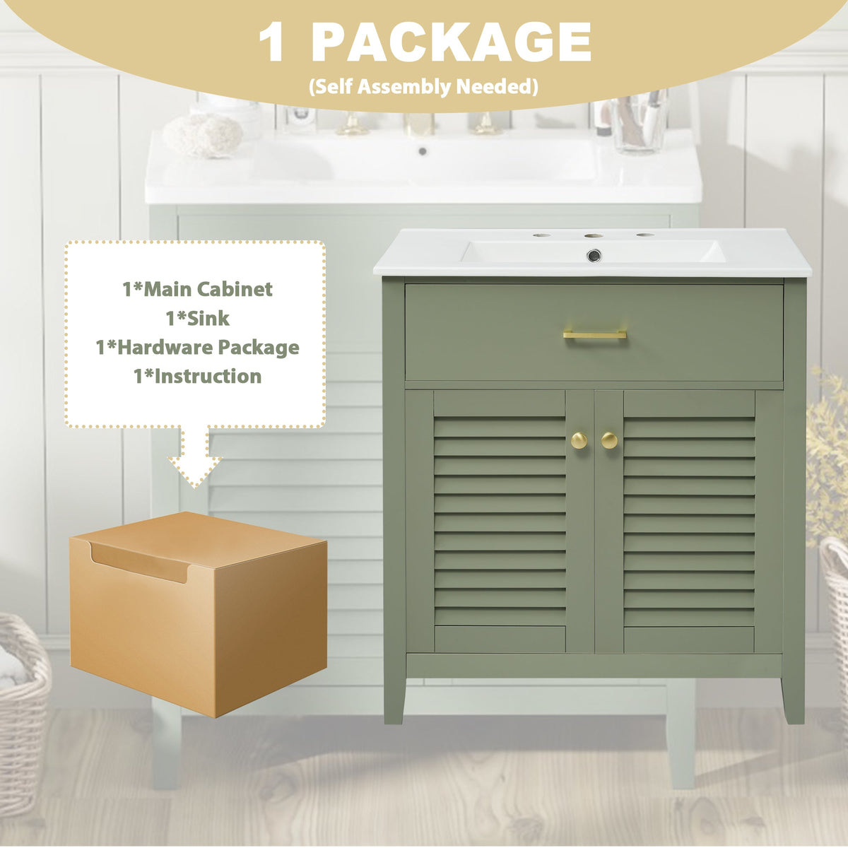 30-Inch Bathroom Vanity with Sink and Hidden Storage
