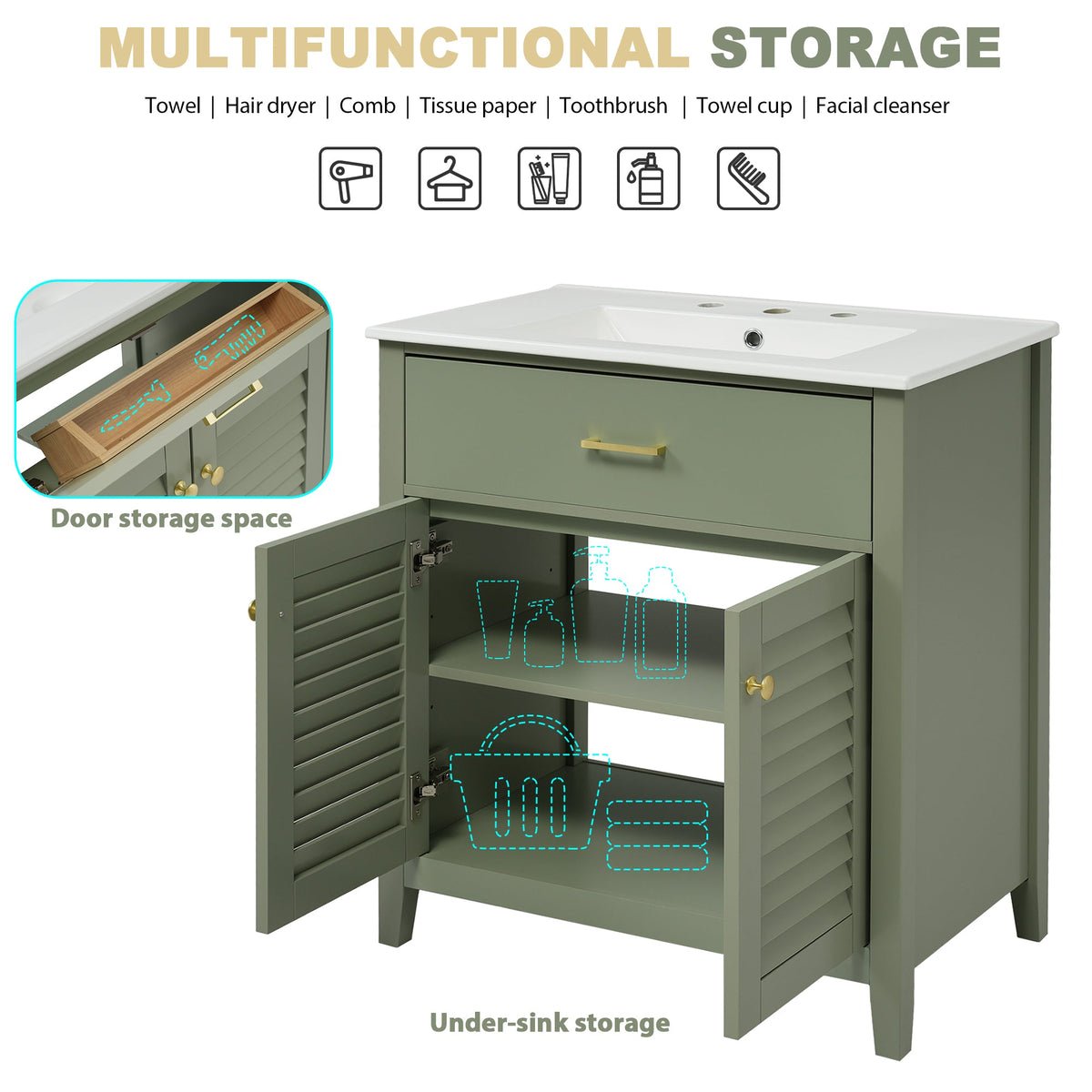 30-Inch Bathroom Vanity with Sink and Hidden Storage
