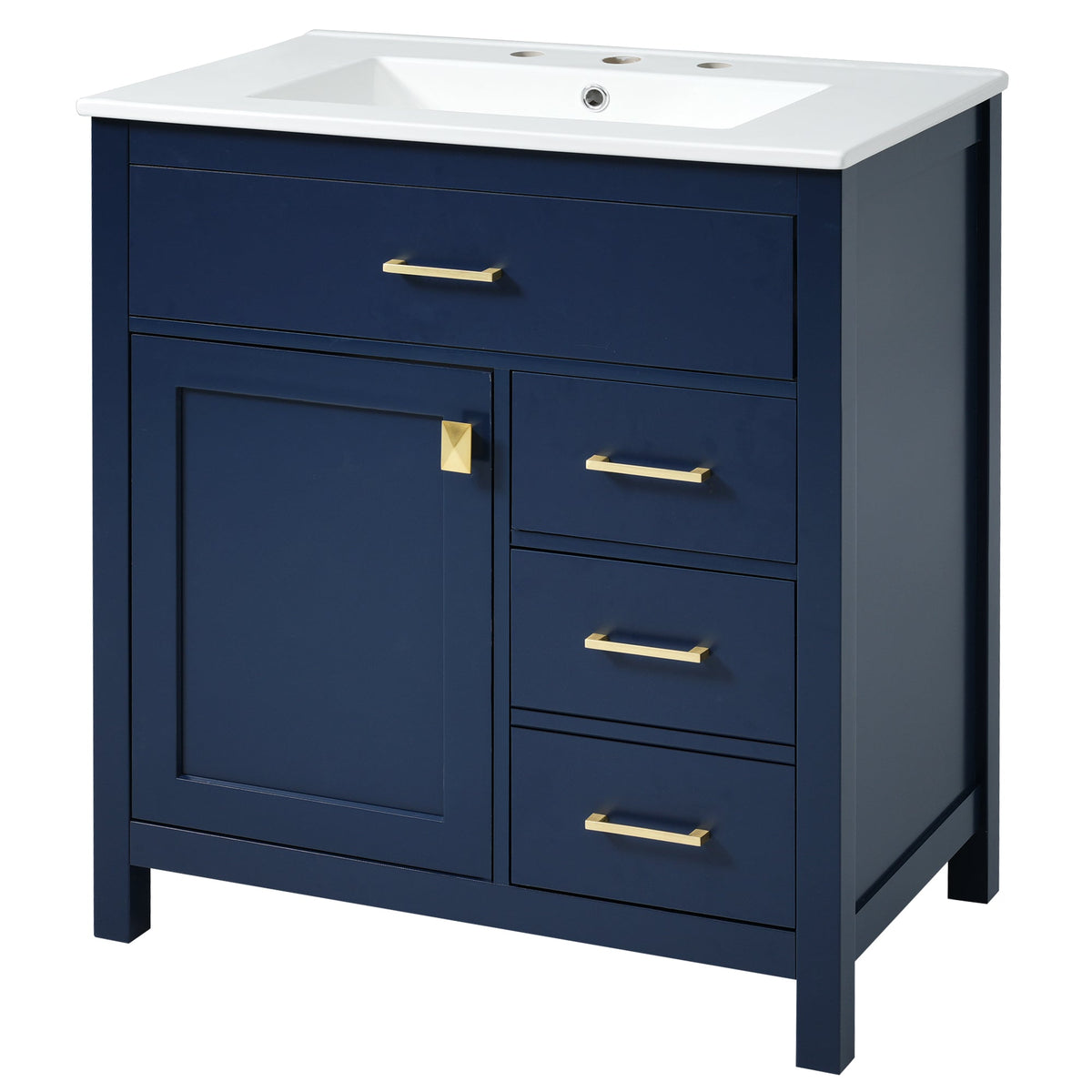 30-Inch Navy Bathroom Vanity with Ceramic Sink & Storage