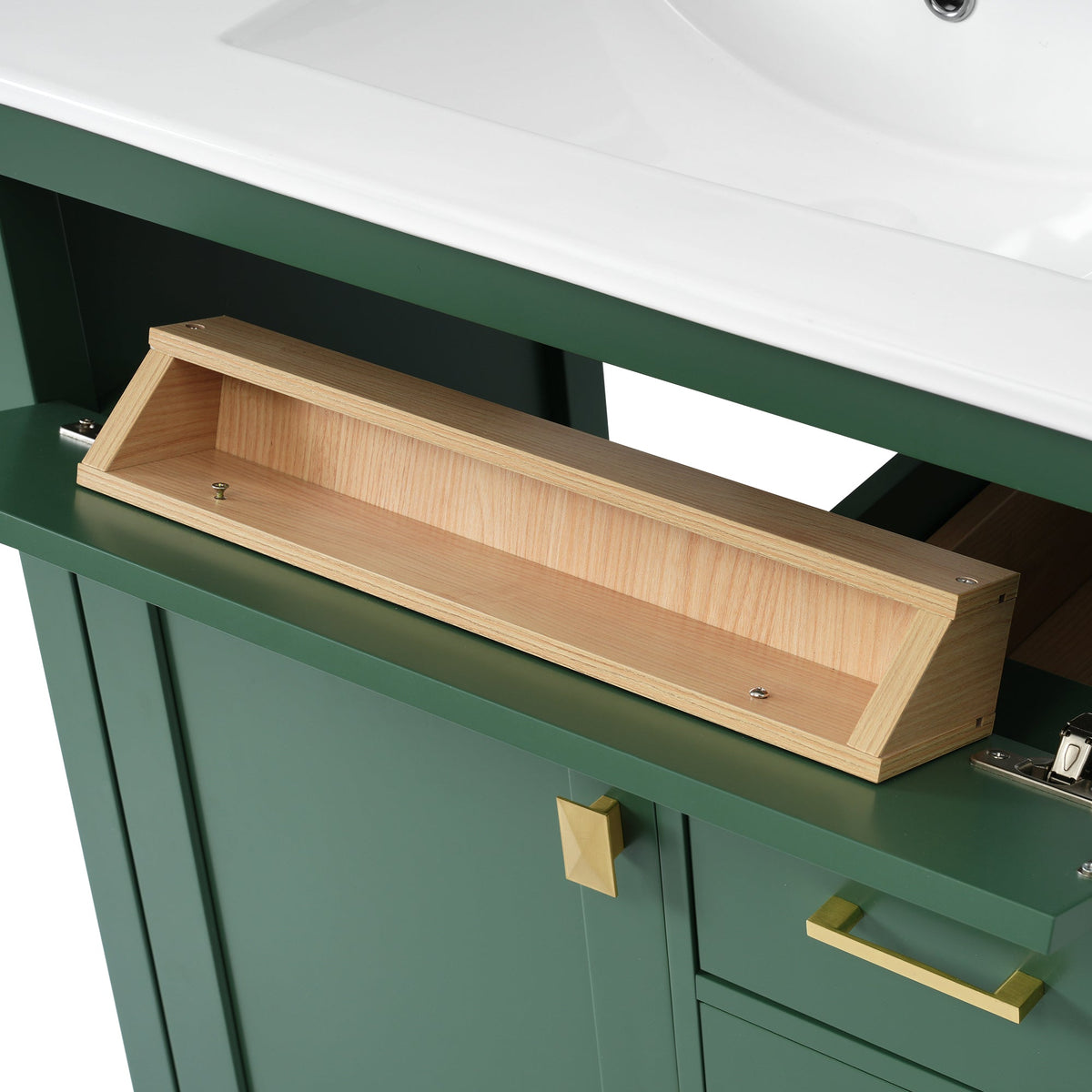 30-Inch Green Bathroom Vanity, Ceramic Sink & Storage
