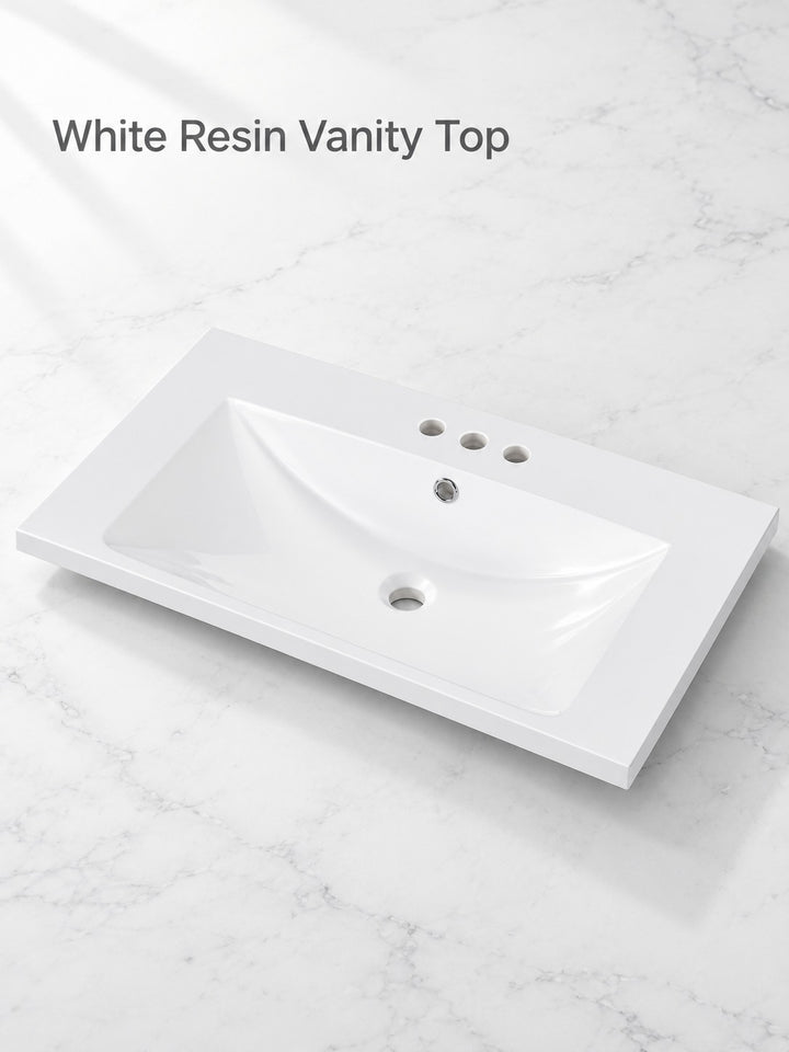 30 Inch Vanity Top with Sink, White Resin Basin