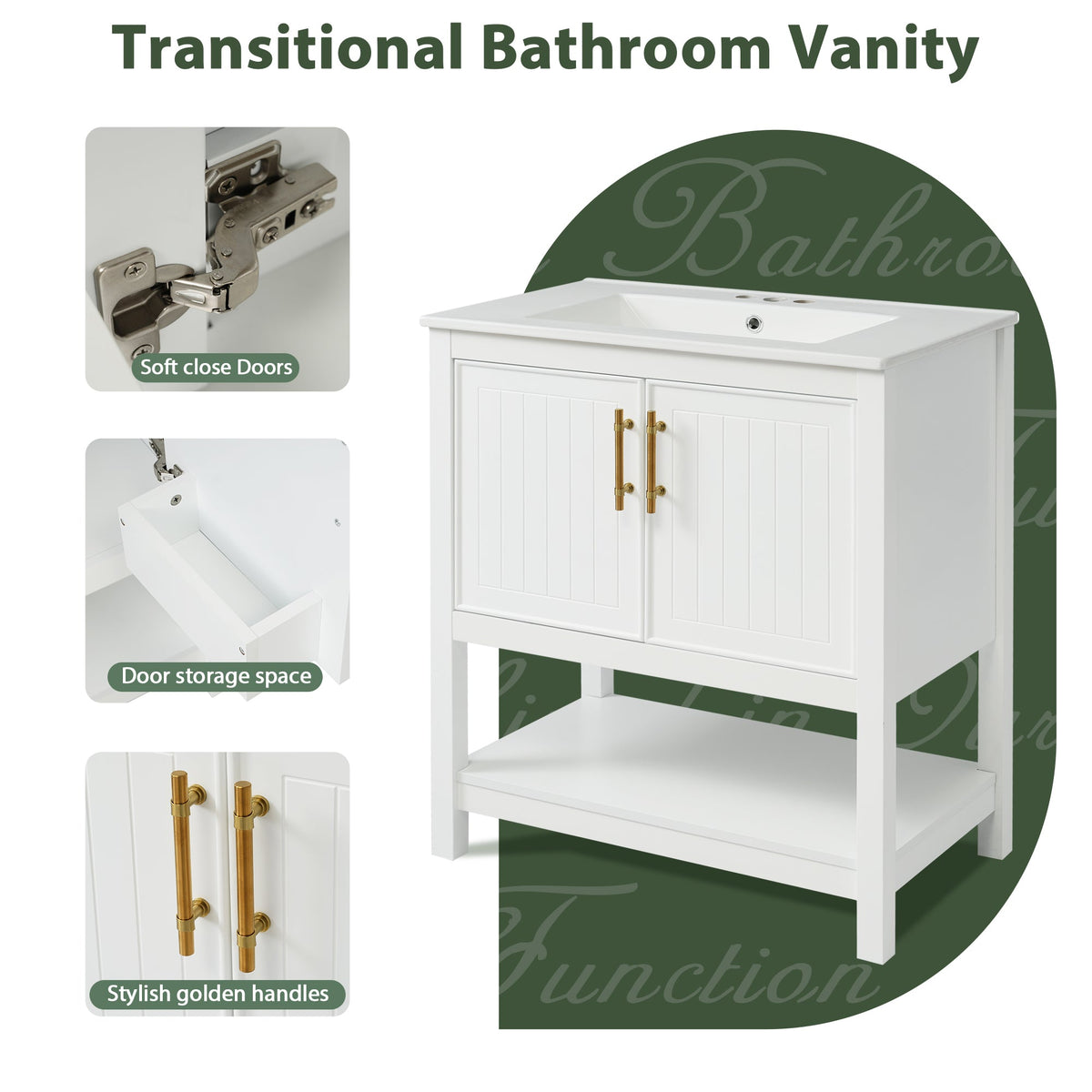White Bathroom Vanity with Ceramic Sink for Small Bathrooms