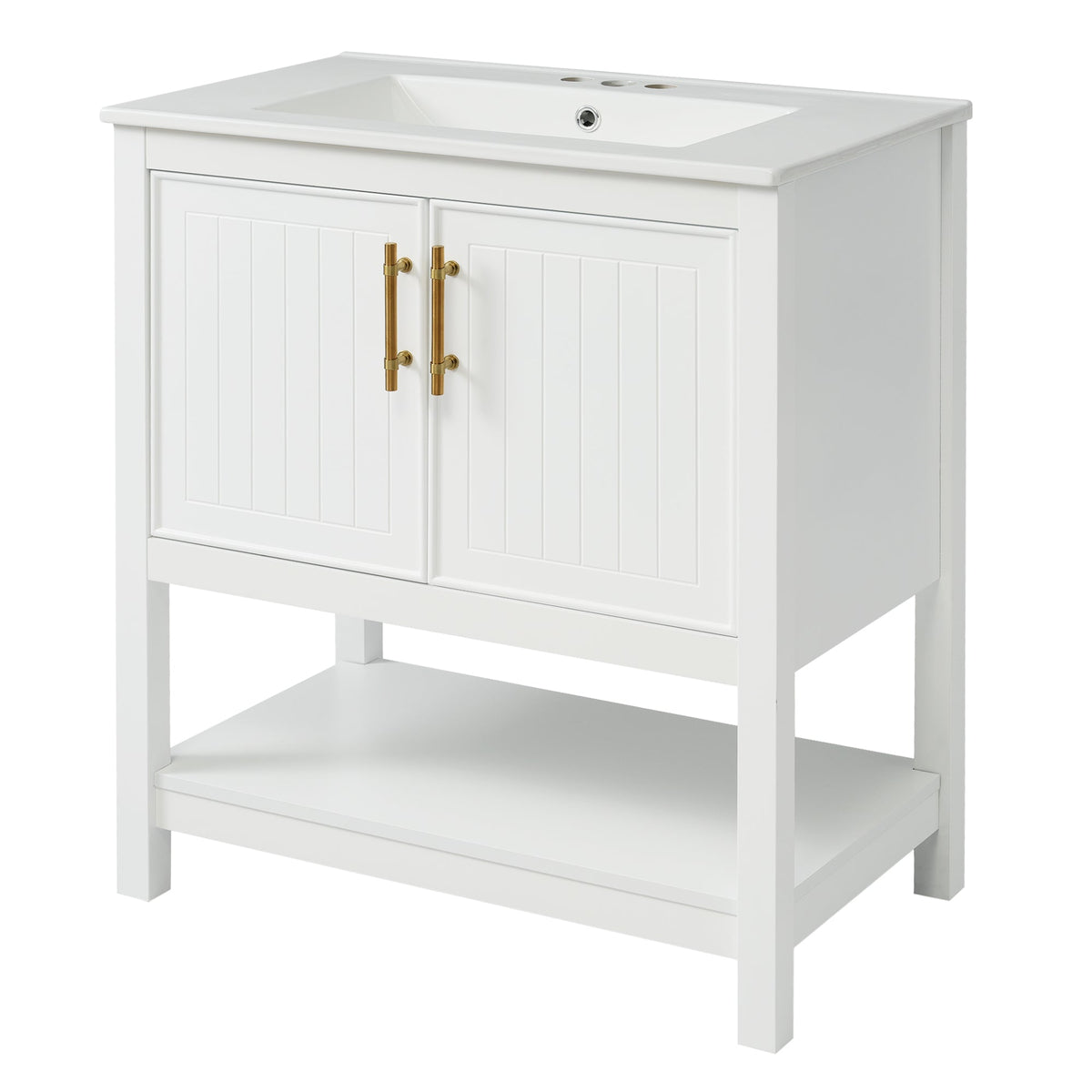 White Bathroom Vanity with Ceramic Sink for Small Bathrooms