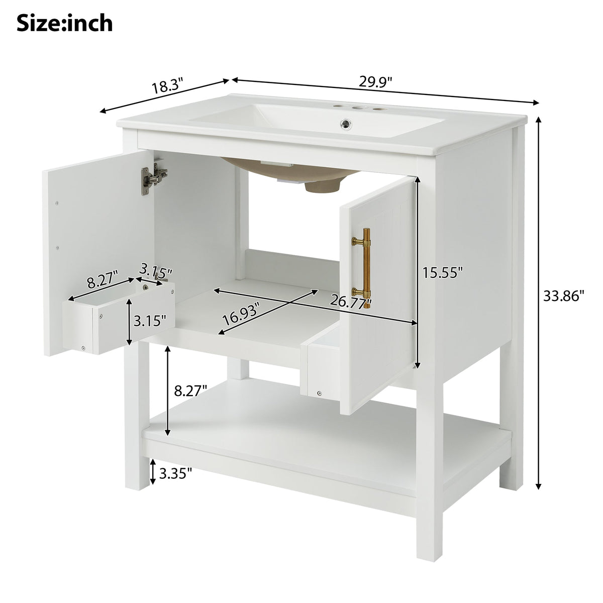 White Bathroom Vanity with Ceramic Sink for Small Bathrooms