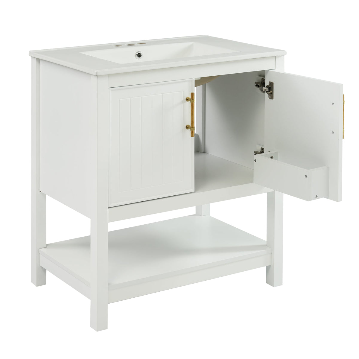 White Bathroom Vanity with Ceramic Sink for Small Bathrooms