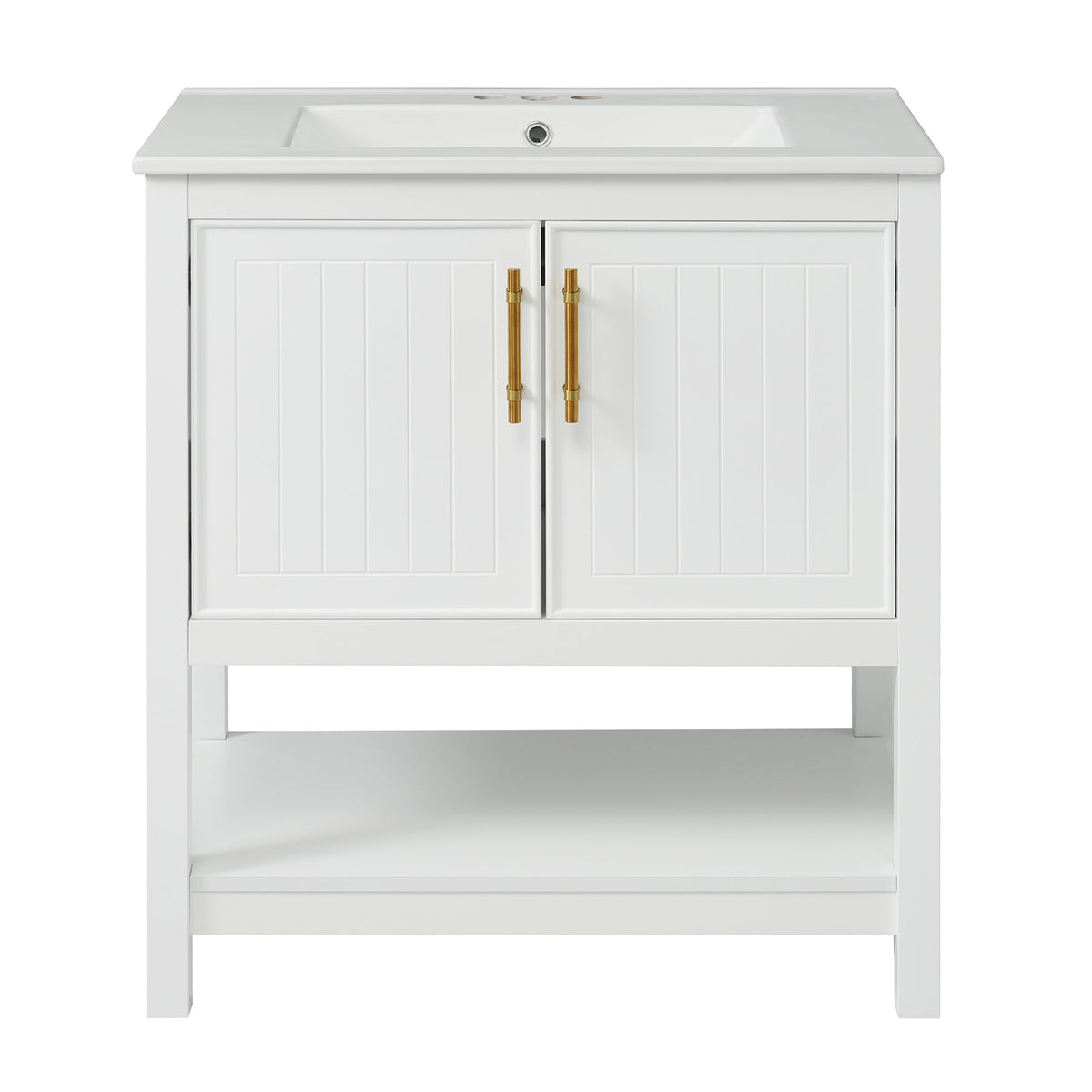 White Bathroom Vanity with Ceramic Sink for Small Bathrooms