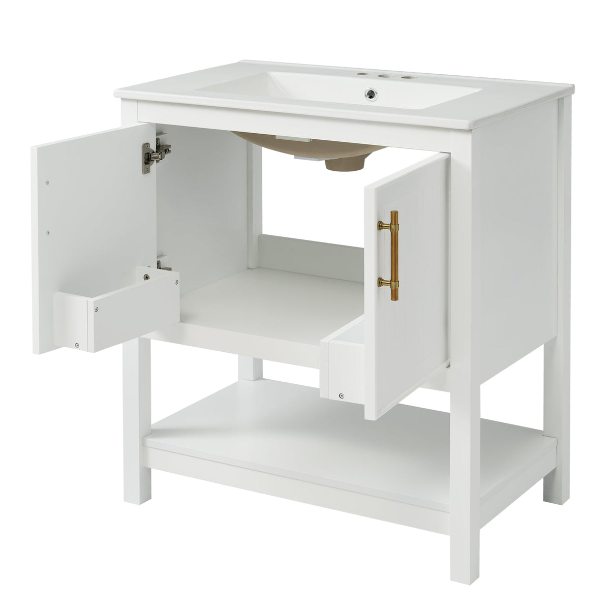 White Bathroom Vanity with Ceramic Sink for Small Bathrooms
