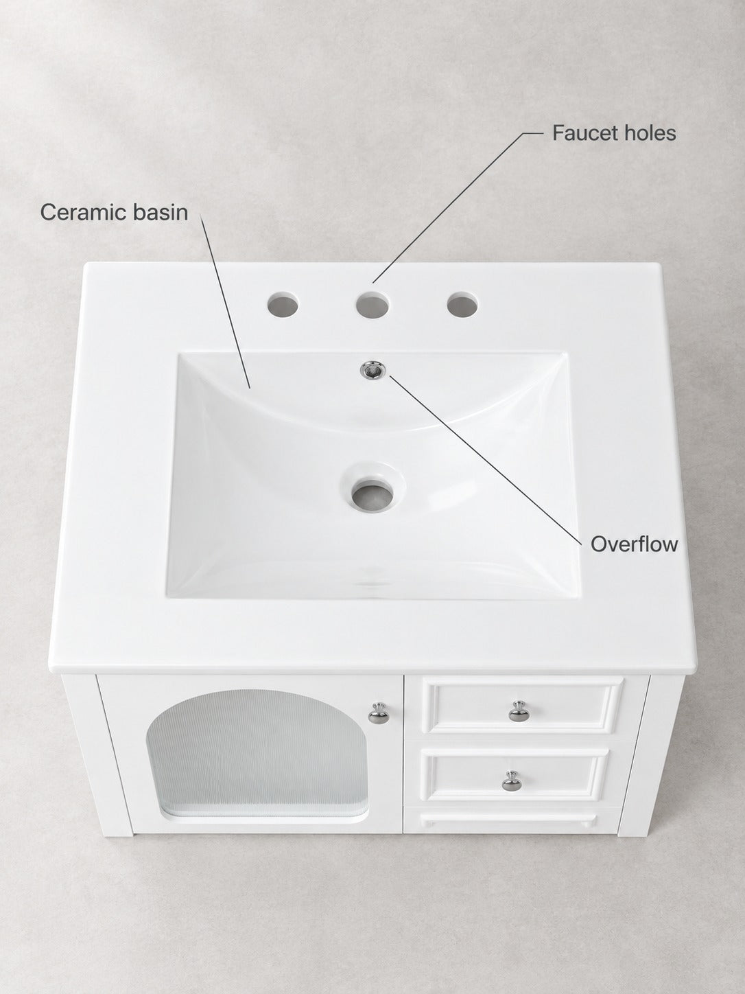 30 Inch White Bathroom Vanity with Sink and Drawers