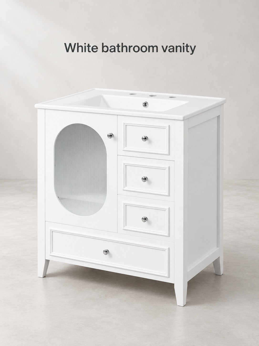 30 Inch White Bathroom Vanity with Sink and Drawers