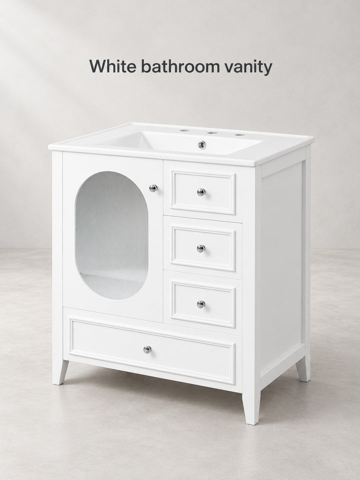 30 Inch White Bathroom Vanity with Sink and Drawers
