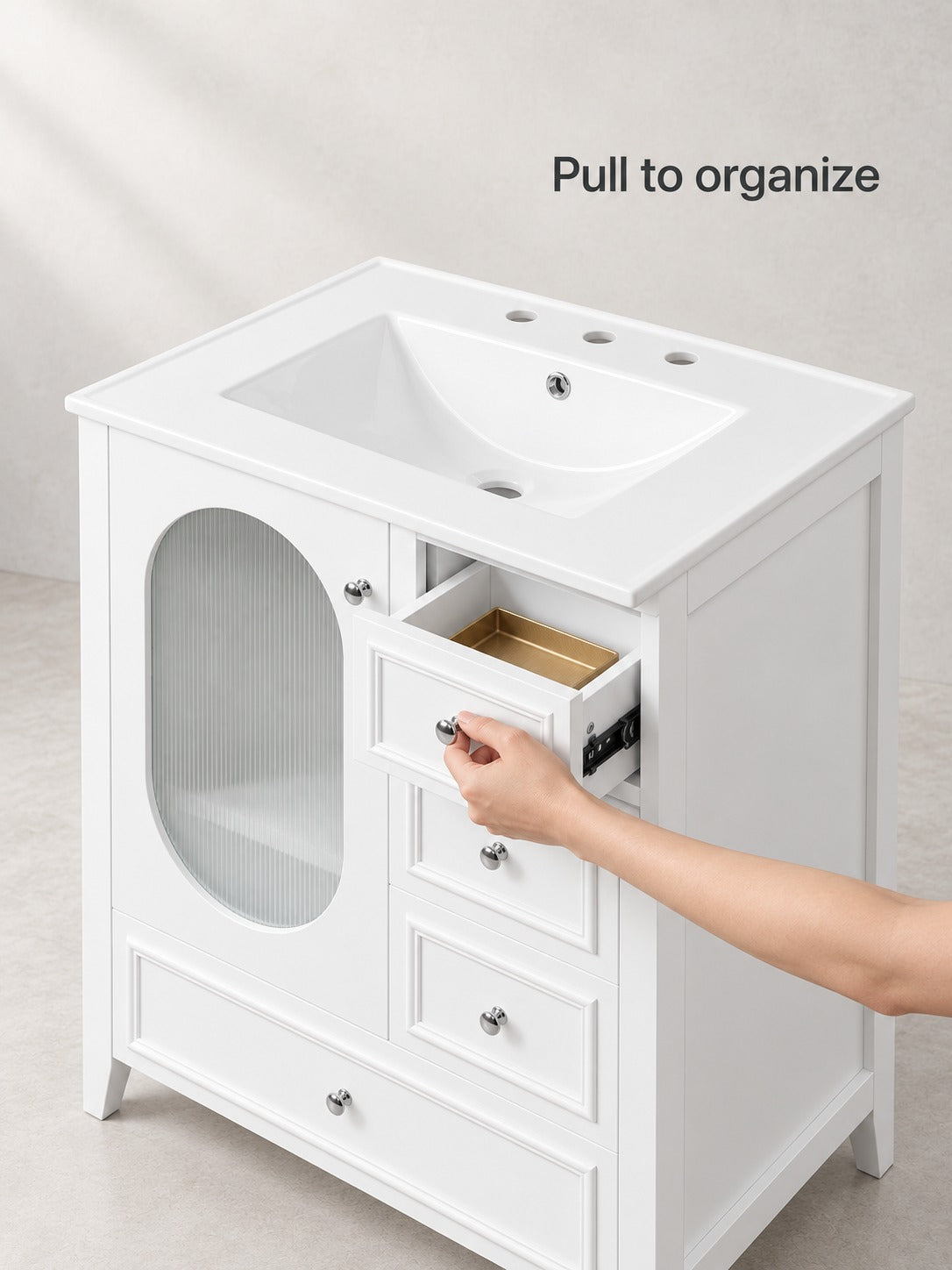 30 Inch White Bathroom Vanity with Sink and Drawers