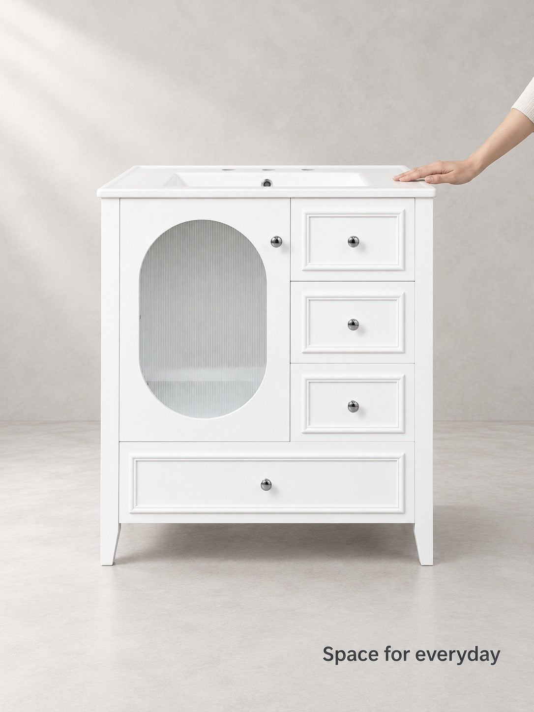 30 Inch White Bathroom Vanity with Sink and Drawers