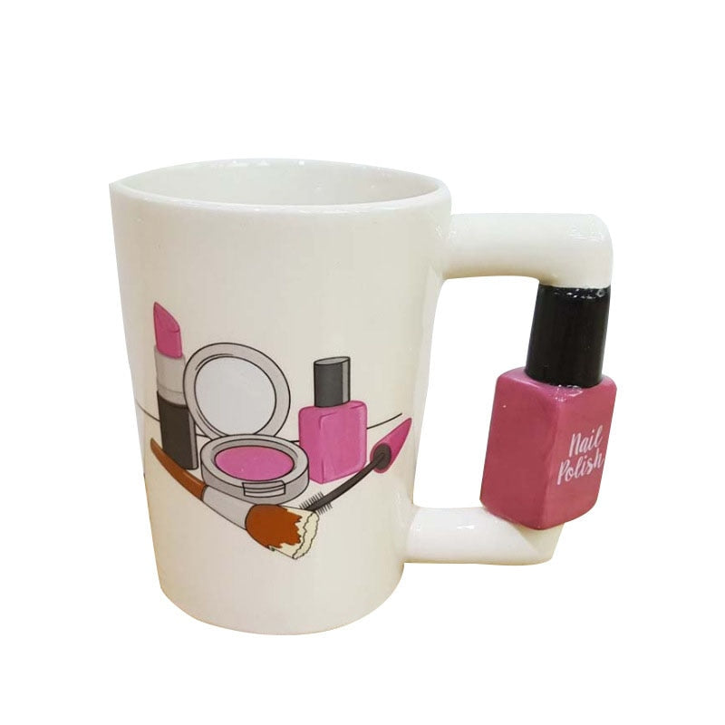 Nail Polish Handle Mug for Beauty Lovers, 300ml Ceramic