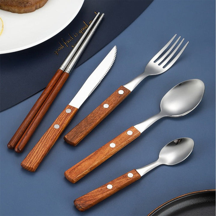 5-Piece Steakhouse Flatware Set with Solid Wood Handles