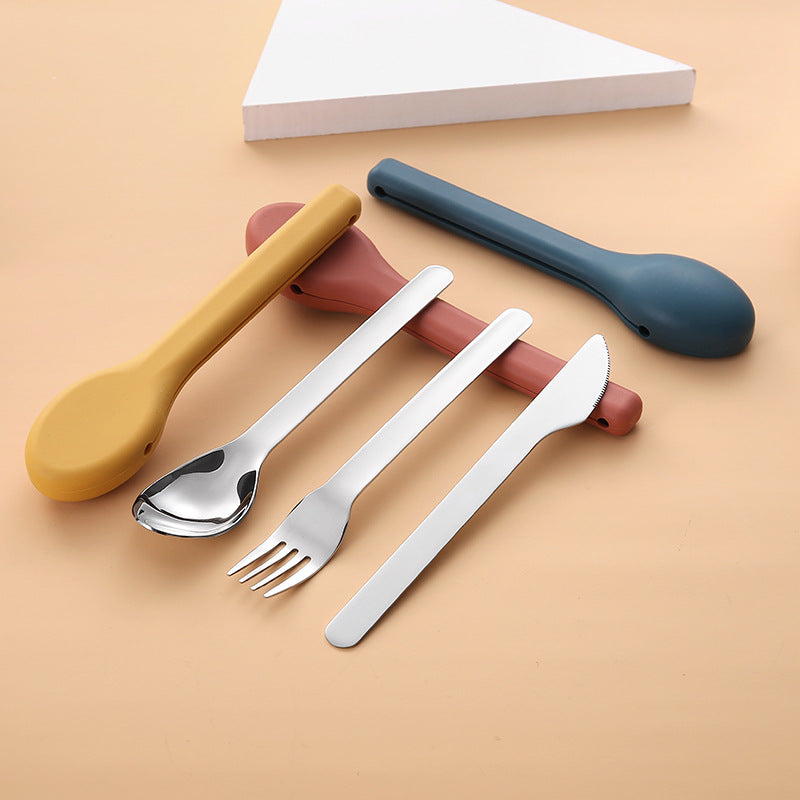 Stainless Steel Portable Cutlery Set with Silicone Sleeves