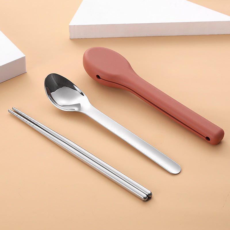 Stainless Steel Portable Cutlery Set with Silicone Sleeves