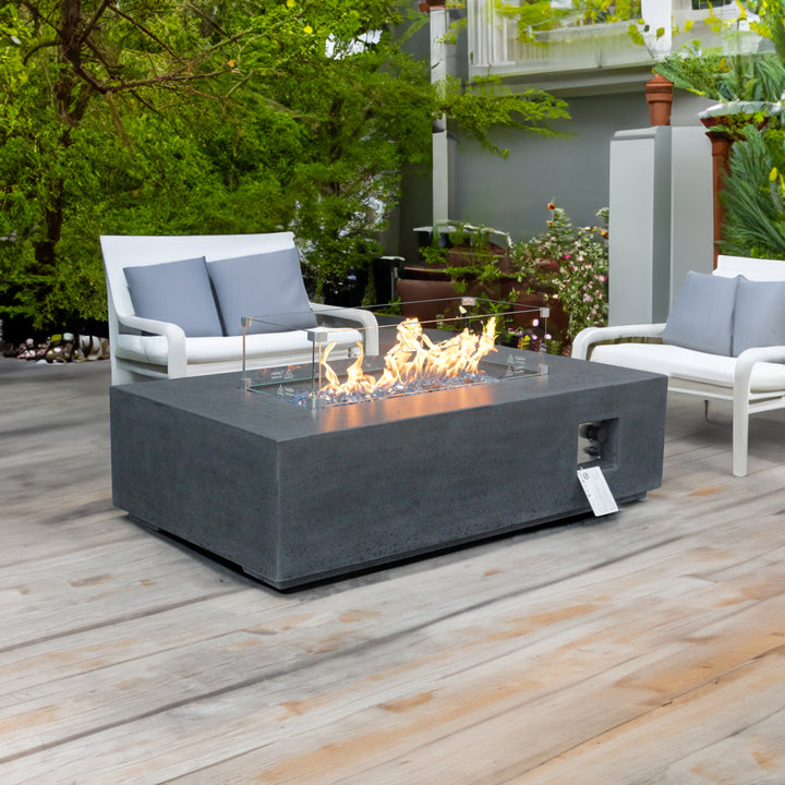 52 Inch Dark Gray Propane Fire Pit Table with Glass Guard