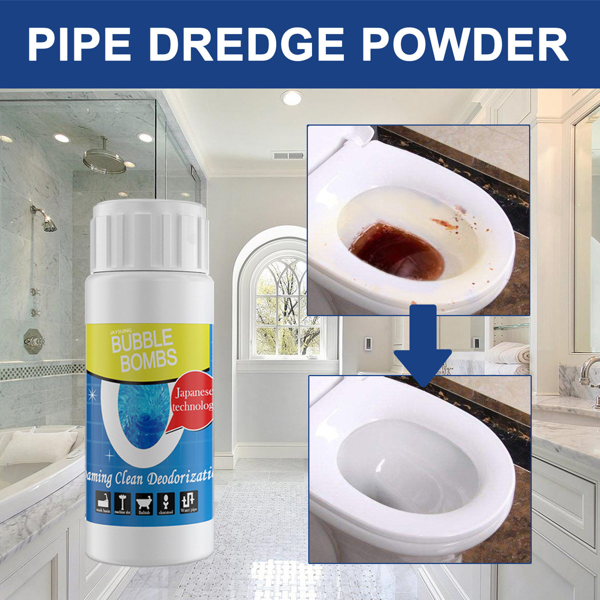 Drain Pipe Cleaner Powder for Clogs, Stains & Odors