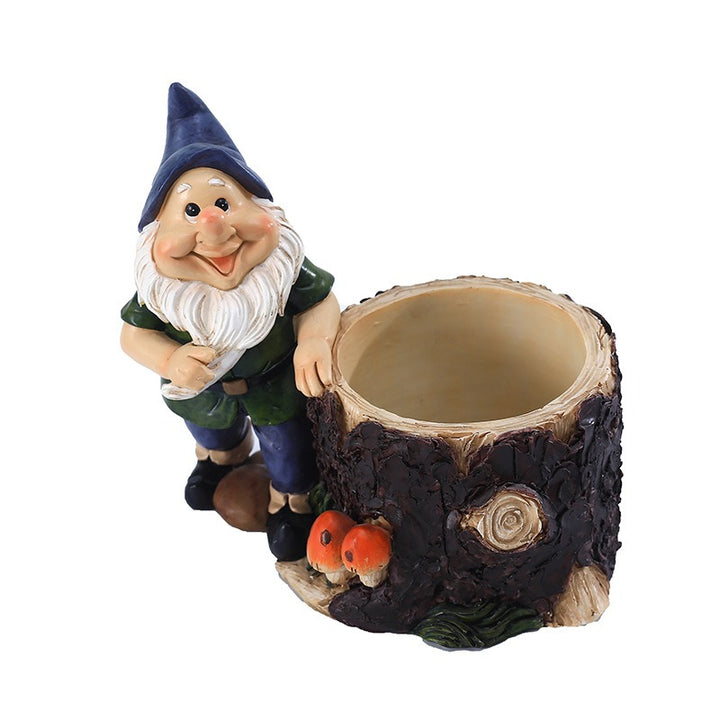 Garden Gnome Planter Resin Decor with Woven Basket
