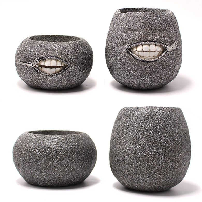 Zipper-Mouth Stone Succulent Planter for Desk & Patio Decor