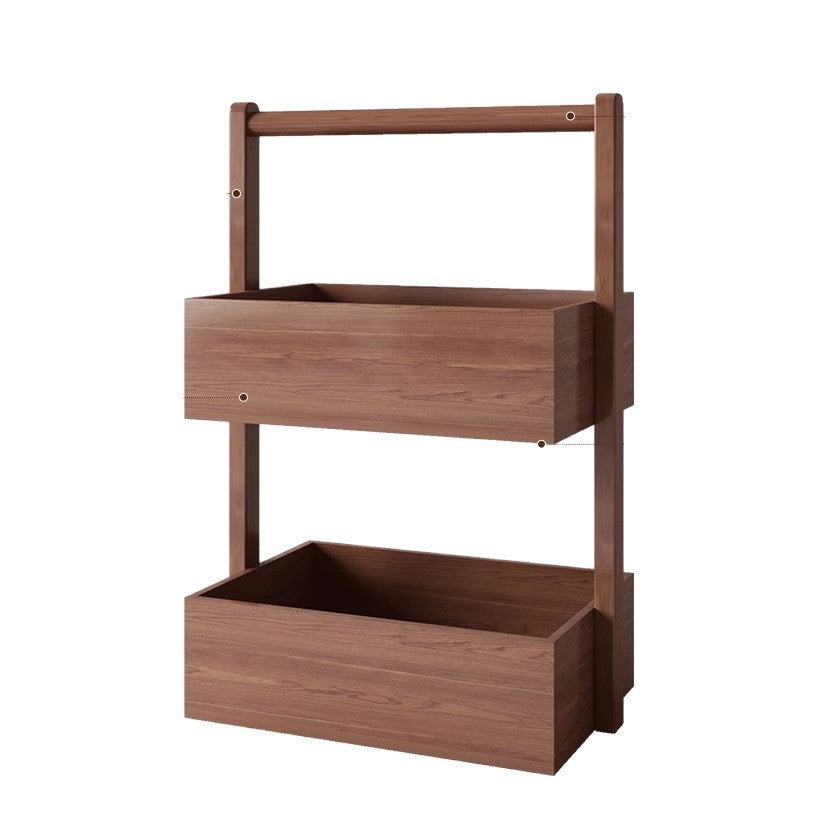 Rubber Wood Cosmetic Storage Box, Two-Tier Desk Caddy