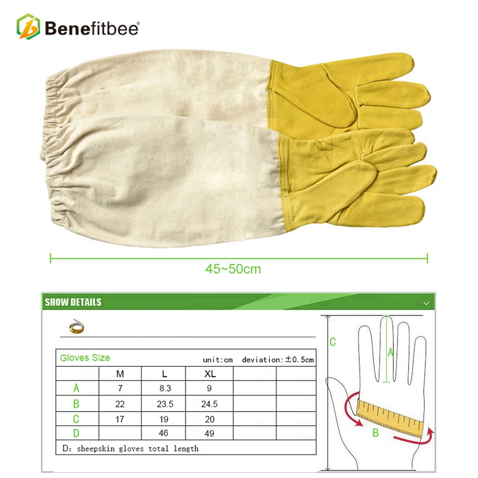 Beekeeping Gloves with Sheepskin Palms & Long Sleeves
