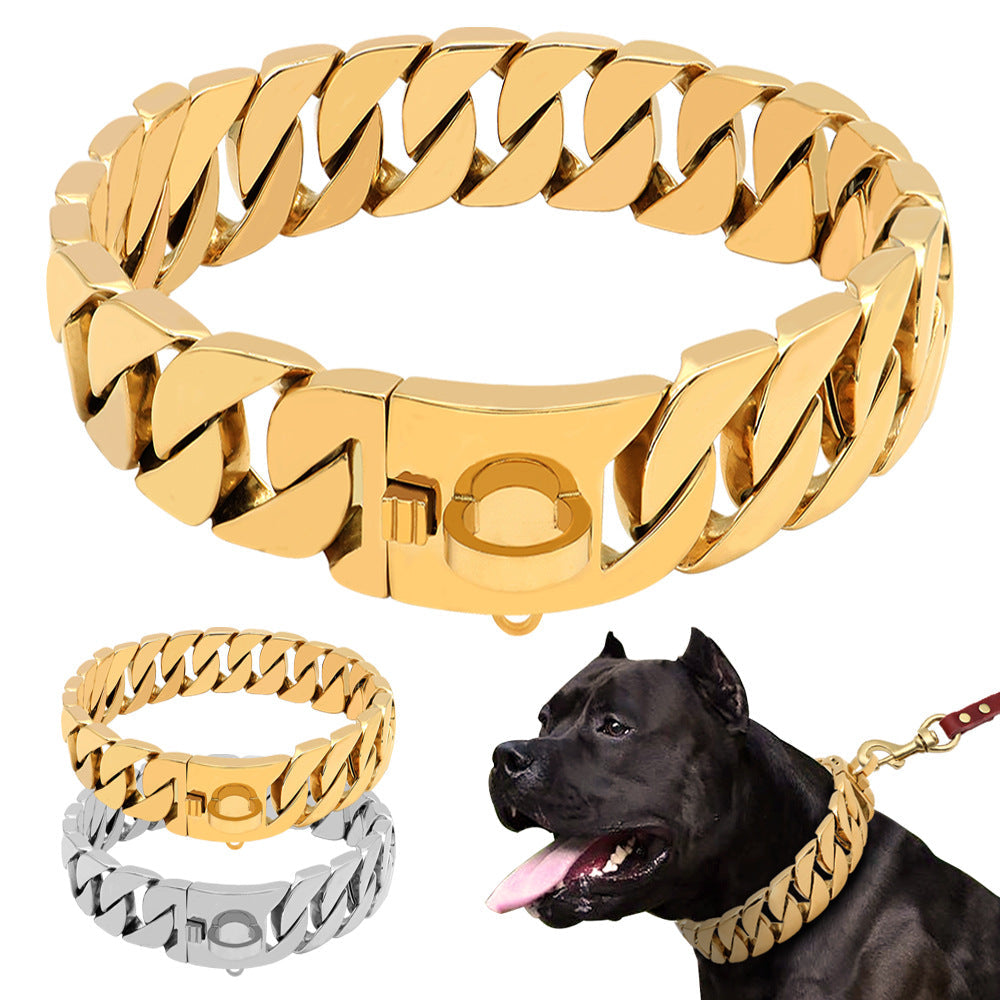 32mm Cuban Link Dog Collar - Bold Gold Steel Chain
