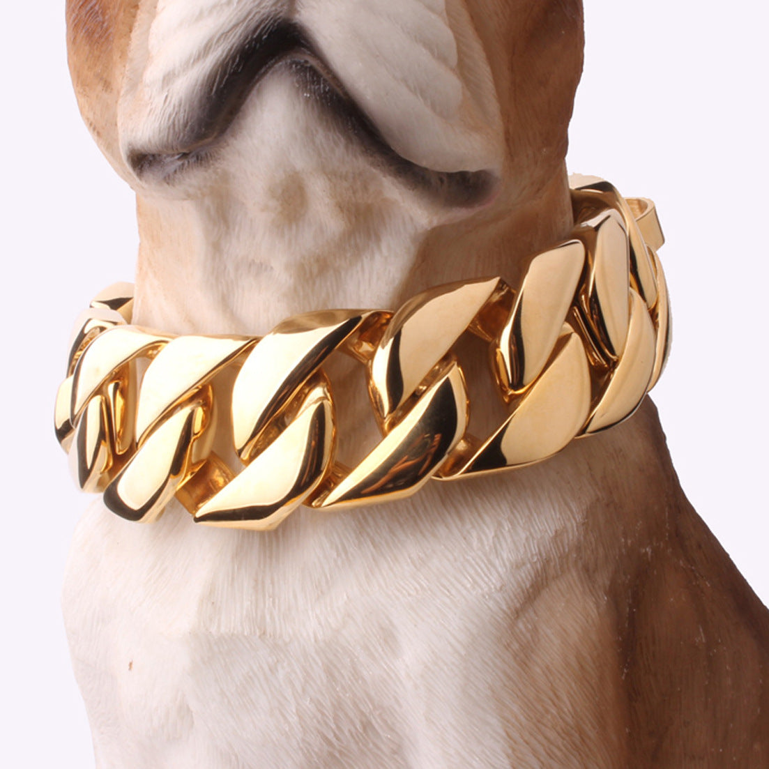 32mm Cuban Link Dog Collar - Bold Gold Steel Chain