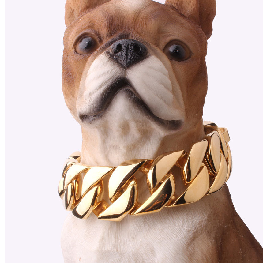 32mm Cuban Link Dog Collar - Bold Gold Steel Chain