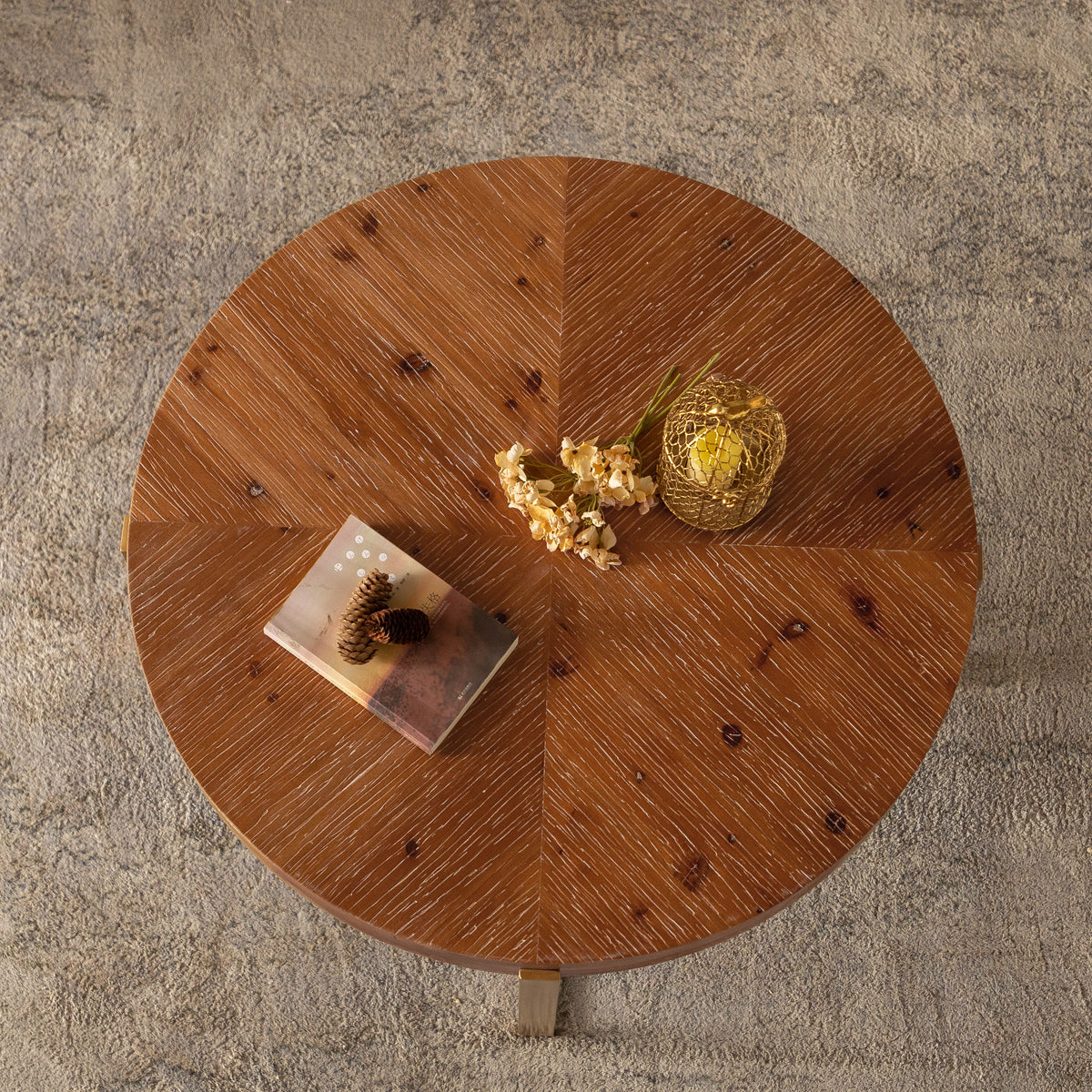 Modern Retro Round Coffee Table with Gold Cross Legs