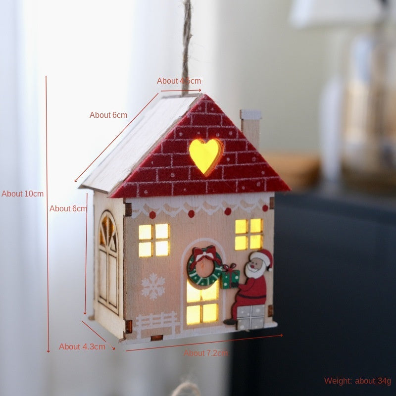 Wooden Christmas House Ornaments With Warm Lights