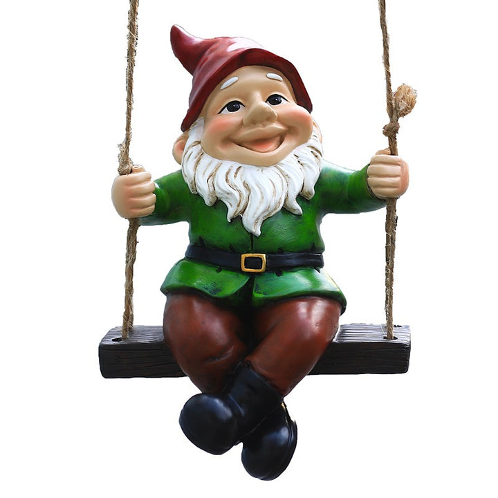 Resin Garden Gnome Swing Decor for Trees and Porches