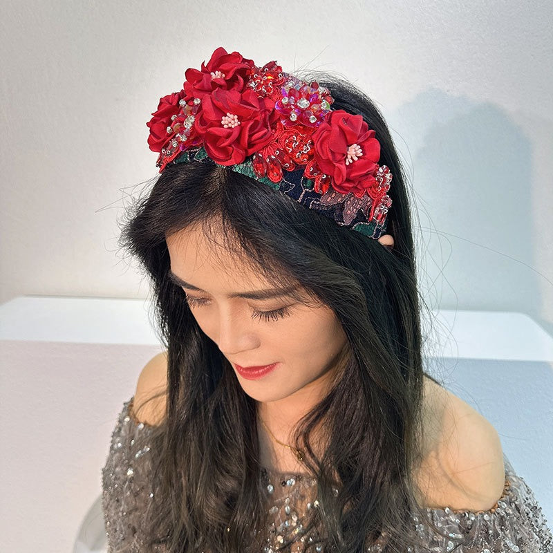 Handmade Floral Headband With Rich Jewel-Tone Sparkle