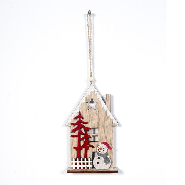 Wooden Christmas Tree Ornaments Rustic Holiday Village
