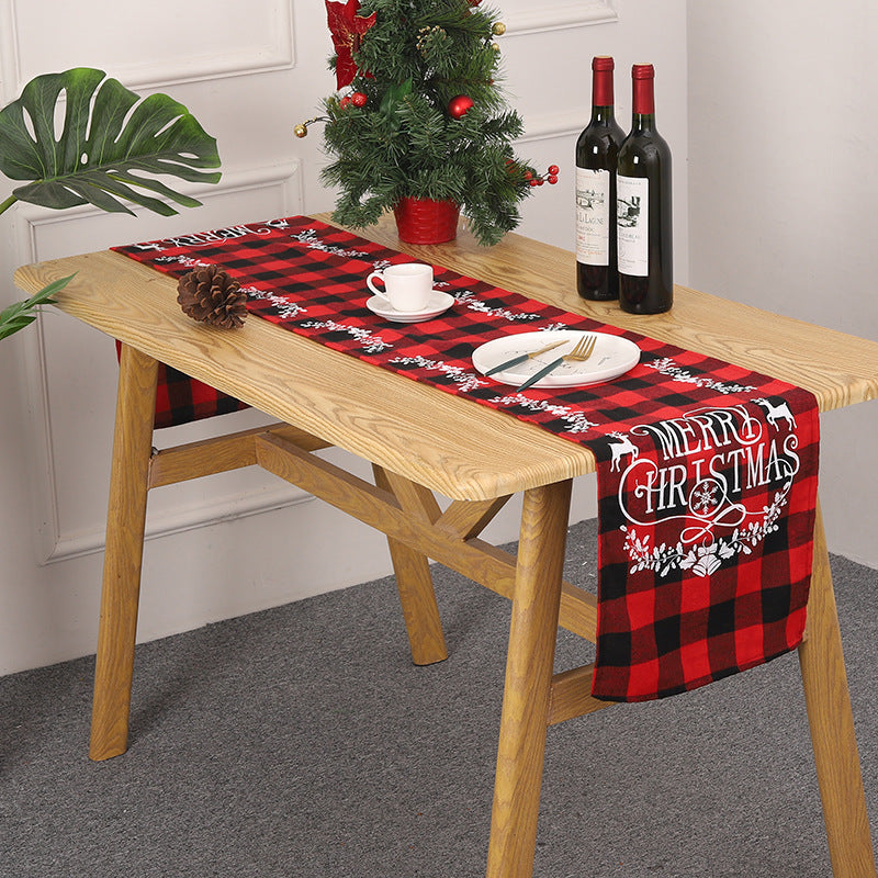 Christmas Table Runner Red Black Checkered Holiday Decor