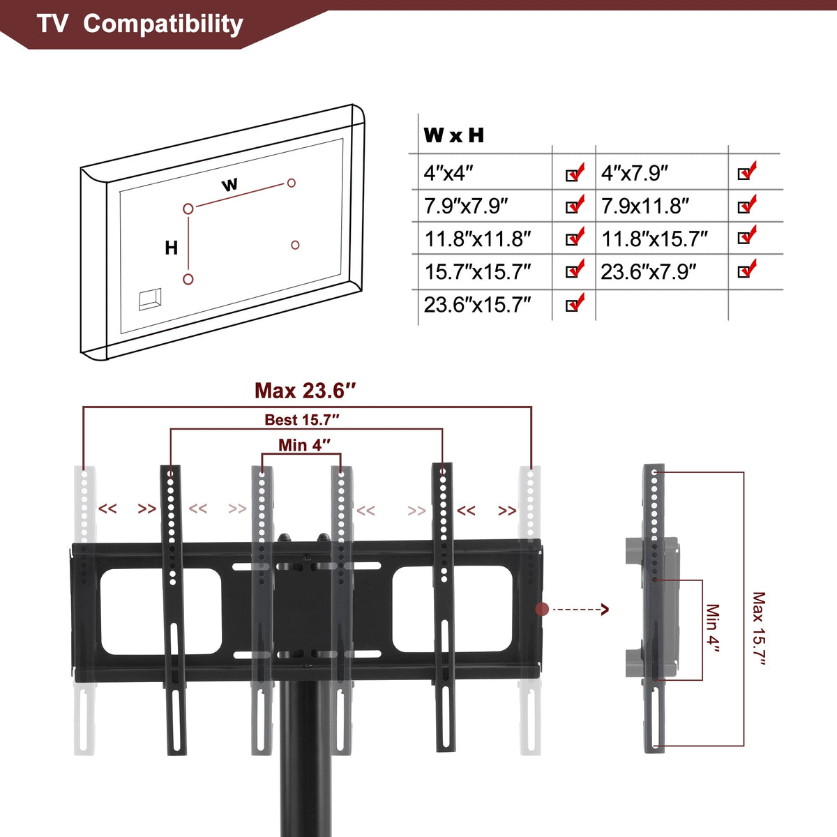 3-Tier Glass TV Stand with Height-Adjustable Swivel Mount