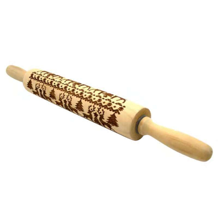 Wooden Christmas Embossing Rolling Pin for Cookies