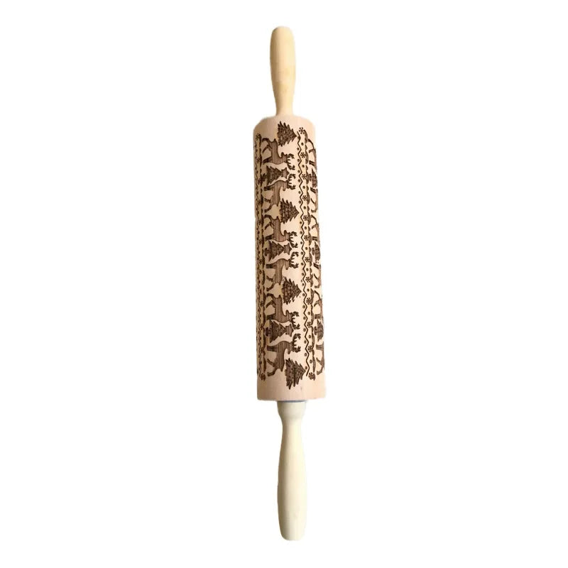 Wooden Christmas Embossing Rolling Pin for Cookies