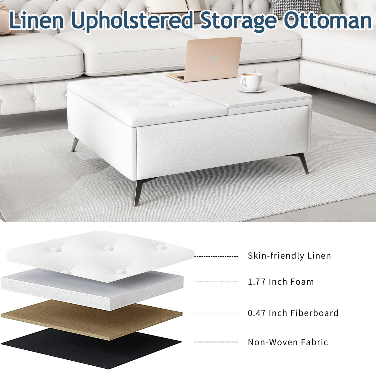 Storage Coffee Table Ottoman with Lift Top, 35 Inch
