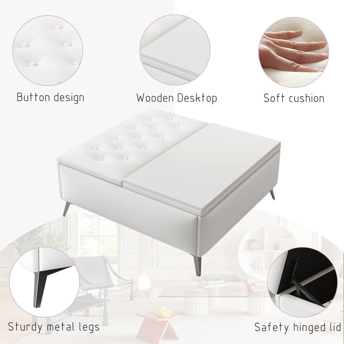 Storage Coffee Table Ottoman with Lift Top, 35 Inch