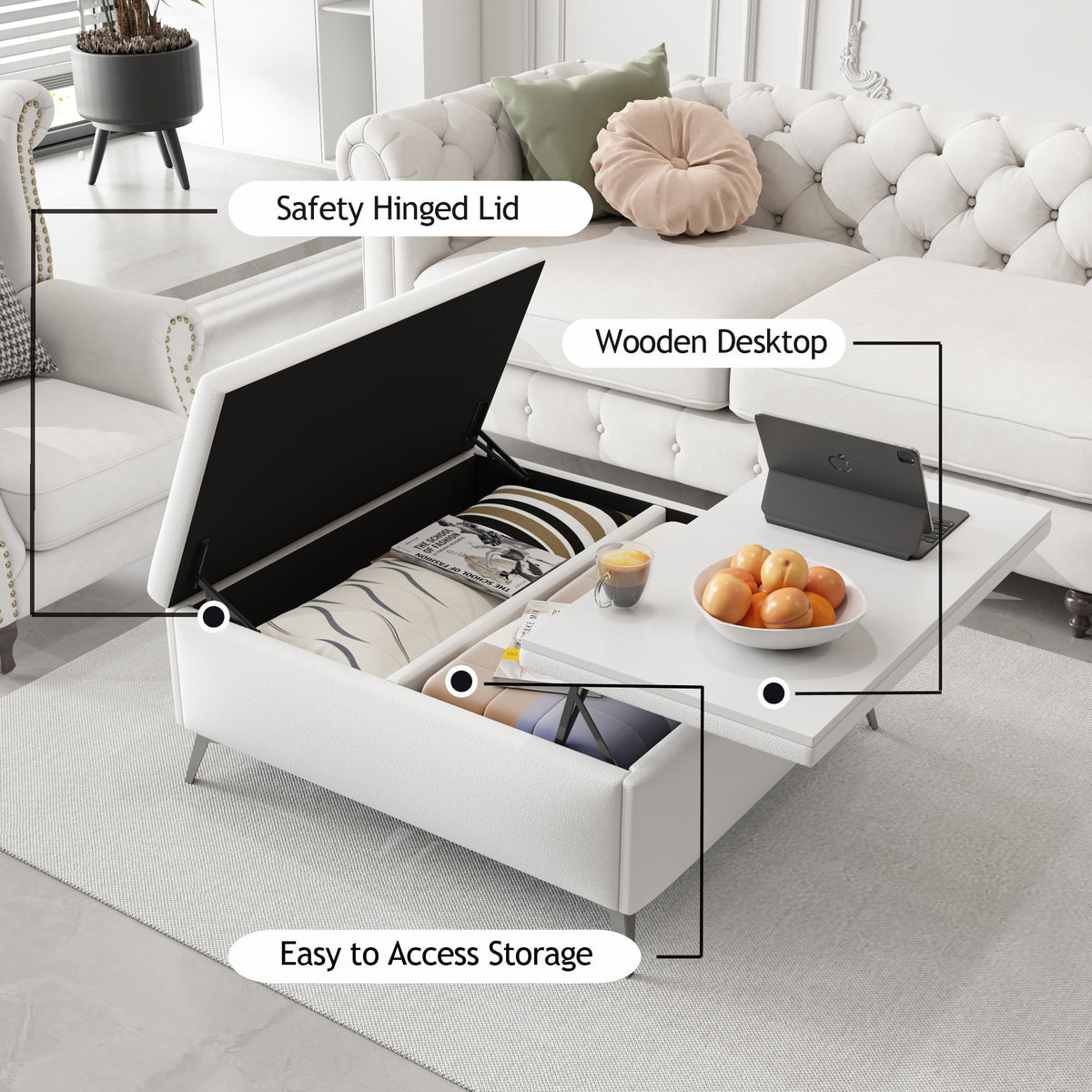 Storage Coffee Table Ottoman with Lift Top, 35 Inch