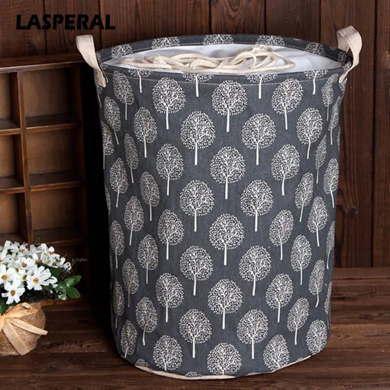Folding Laundry Basket with Drawstring Lid and Handles